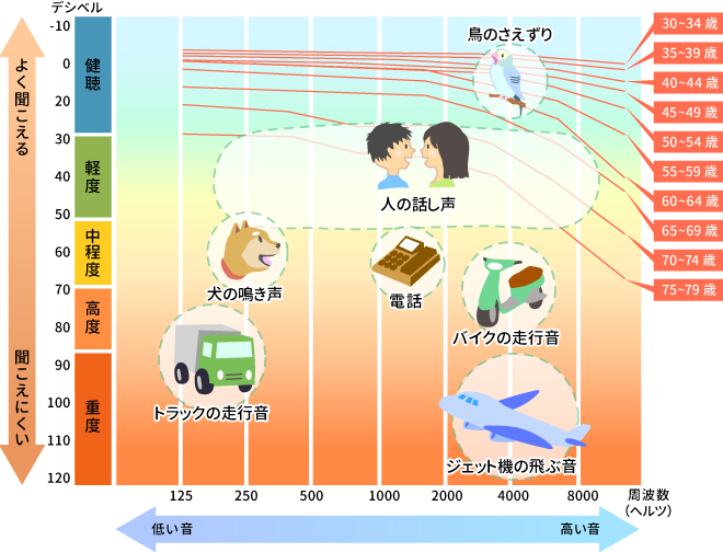 聴力と難聴のグラフ