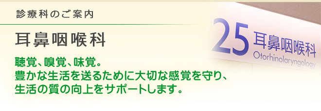 診療科のご案内 耳鼻咽喉科
聴覚、嗅覚、味覚。豊かな生活を送るために大切な感覚を守り、生活の質の向上をサポートします。