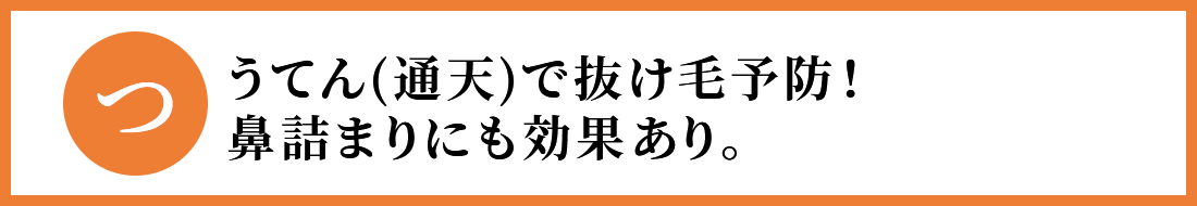 「つ」うてん(通天)で抜け毛予防！鼻詰まりにも効果あり。